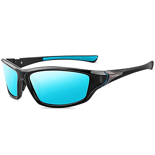 YUELUQU Polarisierte Sportbrille Sonnenbrille für Herren Damen Fahrerbrille Radsportbrillen Skifahren Autofahren Fischen Laufen Wandern UV400 Schutz (Schwarz Blau) von YUELUQU