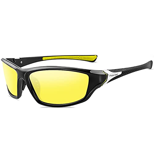 YUELUQU Polarisierte Sportbrille Sonnenbrille für Herren Damen Fahrerbrille Radsportbrillen Skifahren Autofahren Fischen Laufen Wandern UV400 Schutz (Schwarz Gelb) von YUELUQU