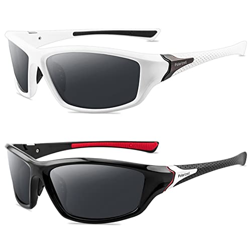 YUELUQU Polarisierte Sportbrille Sonnenbrille für Herren Damen Fahrerbrille Radsportbrillen Skifahren Autofahren Fischen Laufen Wandern UV400 Schutz (Weiß+Schwarz Rot) von YUELUQU