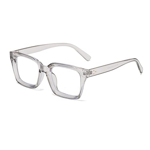 YUELUQU Rechteckige große Rahmen Brille Damen Fake brille Brillenfassungen UV400 Schutz Brille Ohne Stärke (Grau-Transparenz) von YUELUQU