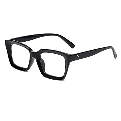 YUELUQU Rechteckige große Rahmen Brille Damen Fake brille Brillenfassungen UV400 Schutz Brille Ohne Stärke (Schwarz) von YUELUQU