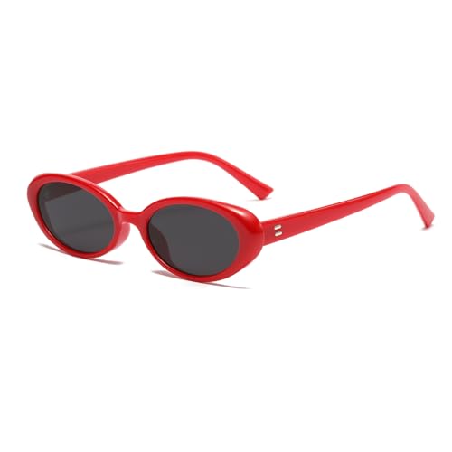 YUELUQU Retro Oval Sonnenbrillen，VintageTrendy Runde Sonnenbrillen für Damen Herren UV400 (Rot/grau) von YUELUQU