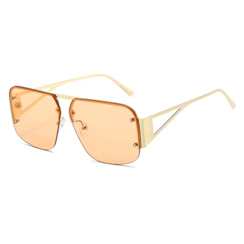 YUELUQU Retro Pilotenbrille Herren Damen Metall Halbrahmen Trendy übergroße quadratische Sonnenbrille (Gold/Champagner) von YUELUQU