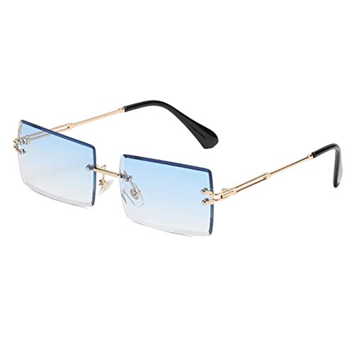 YUELUQU Retro Rahmenlose Sonnenbrille für Damen Herren Mode Retro Rechteck Brille Quadratische durchsichtige Sonnenbrille (A-Gold/blau) von YUELUQU