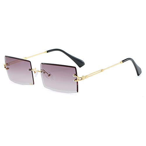 YUELUQU Retro Rahmenlose Sonnenbrille für Damen Herren Mode Retro Rechteck Brille Quadratische durchsichtige Sonnenbrille (A-Gold/grau) von YUELUQU