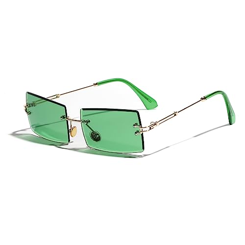 YUELUQU Retro Rahmenlose Sonnenbrille für Damen Herren Mode Retro Rechteck Brille Quadratische durchsichtige Sonnenbrille (A-Grün/grün) von YUELUQU