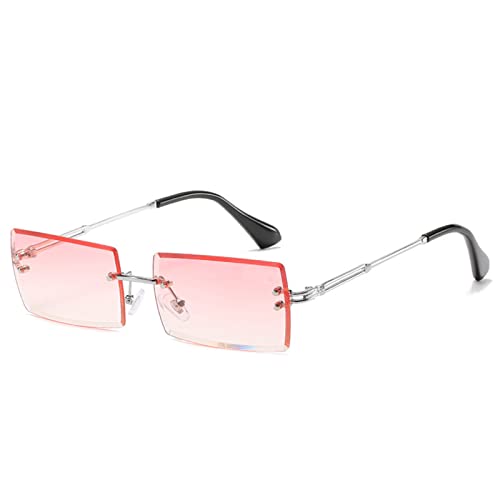 YUELUQU Retro Rahmenlose Sonnenbrille für Damen Herren Mode Retro Rechteck Brille Quadratische durchsichtige Sonnenbrille (A-Silber/rosa) von YUELUQU