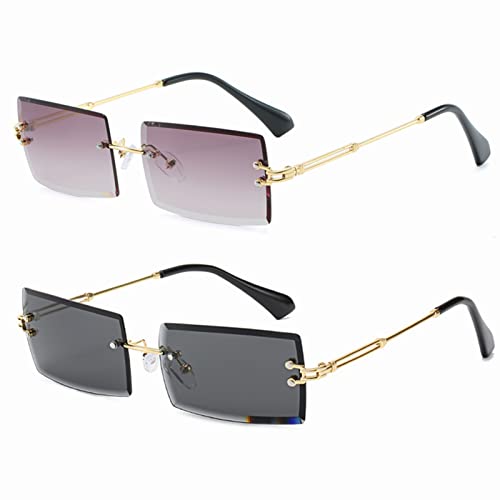 YUELUQU Retro Rahmenlose Sonnenbrille für Damen Herren Mode Retro Rechteck Brille Quadratische durchsichtige Sonnenbrille (B-grau+schwarz) von YUELUQU