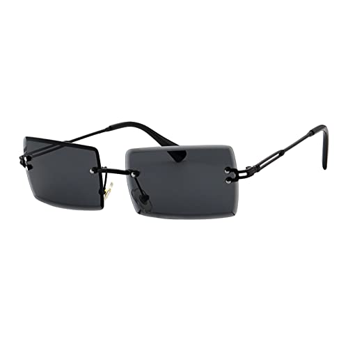 YUELUQU Retro Randlose rechteckige Sonnenbrille für Damen Herren Transparente Brille Y2K Vintage Brille, Schwarz, Medium von YUELUQU