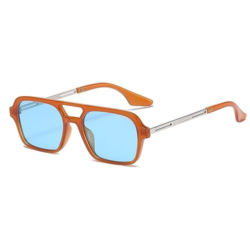 YUELUQU Retro Rechteckige Pilotensonnenbrille herren damen 70er vintage sonnenbrille fahrrad sonnenbrille mit UV400 Schutz (Orange/blau) von YUELUQU