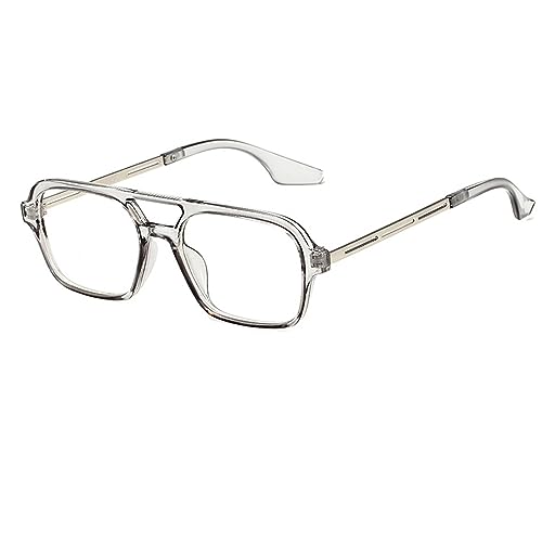 YUELUQU Retro Rechteckige Pilotensonnenbrille herren damen 70er vintage sonnenbrille fahrrad sonnenbrille mit UV400 Schutz (Transparent grau/Transparent) von YUELUQU