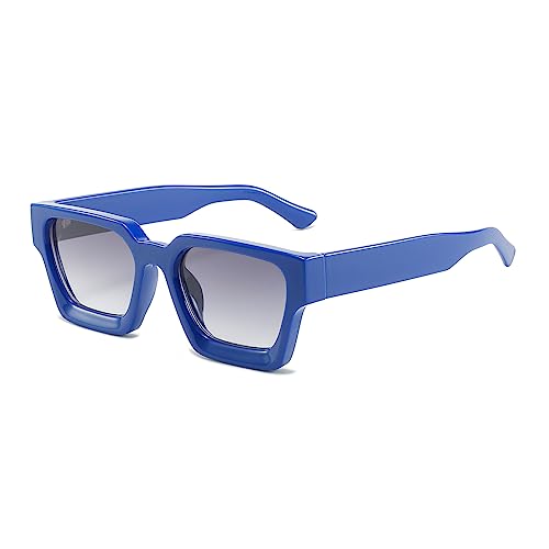 YUELUQU Retro Rechthoek Chunky Zonnebril Große Square Chunky für Herren Damen Trendy Sonnenbrille (Blau-grau) von YUELUQU