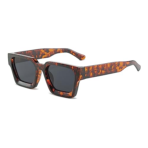 YUELUQU Retro Rechthoek Chunky Zonnebril Große Square Chunky für Herren Damen Trendy Sonnenbrille (Hawksbill -grau) von YUELUQU