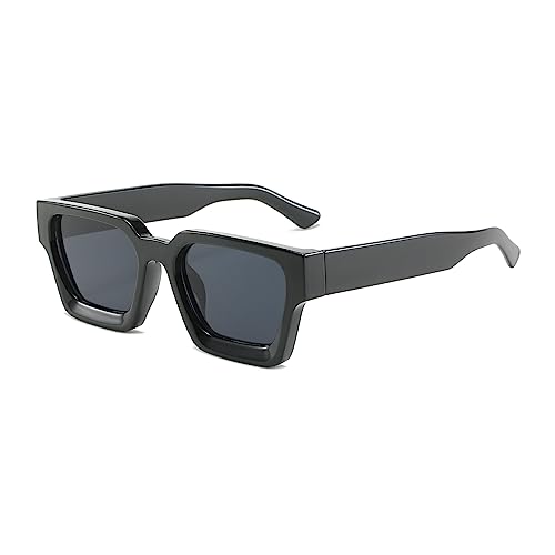 YUELUQU Retro Rechthoek Chunky Zonnebril Große Square Chunky für Herren Damen Trendy Sonnenbrille (Schwarz - grau) von YUELUQU