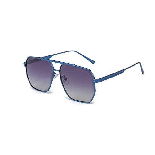 YUELUQU Retro übergroße quadratische Sonnenbrille für Damen Herren Vintage Shades UV400 Klassischer großer Metallrahmen (Blau/gray) von YUELUQU