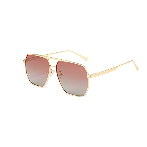 YUELUQU Retro übergroße quadratische Sonnenbrille für Damen Herren Vintage Shades UV400 Klassischer großer Metallrahmen (Gold/rosagray) von YUELUQU