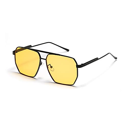 YUELUQU Retro übergroße quadratische Sonnenbrille für Damen Herren Vintage Shades UV400 Klassischer großer Metallrahmen (Schwarzer/gelb) von YUELUQU