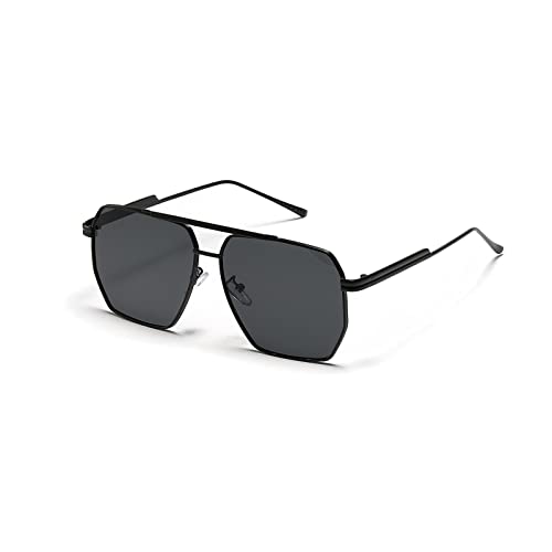 YUELUQU Retro übergroße quadratische Sonnenbrille für Damen Herren Vintage Shades UV400 Klassischer großer Metallrahmen (Schwarzer/grau) von YUELUQU