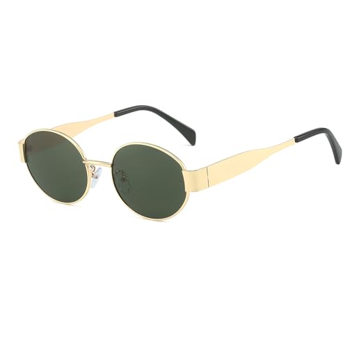 YUELUQU Runde Vintage Sonnenbrille Klassische Retro Metallrahmen Sonnenbrille Oval Punk für Frauen Männer Brille (Gold/Grün) von YUELUQU