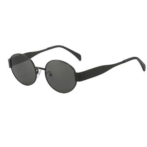 YUELUQU Runde Vintage Sonnenbrille Klassische Retro Metallrahmen Sonnenbrille Oval Punk für Frauen Männer Brille (Schwarzer/Grau) von YUELUQU