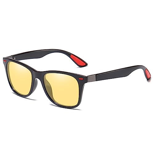 YUELUQU Sonnenbrille Herren Damen Polarisiert Unisex Retro Rechteckig Klassisch 100% UV400 Brille (Schwarz-gelb) von YUELUQU