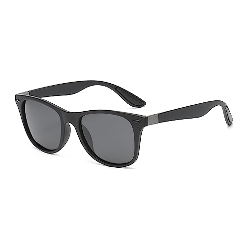 YUELUQU Sonnenbrille Herren Damen Polarisiert Unisex Retro Rechteckig Klassisch 100% UV400 Brille (Schwarz-grau) von YUELUQU