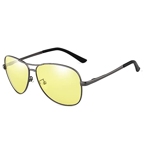 YUELUQU Sonnenbrille Herren Pilotenbrille Polarisiert Prämie Metall Rahmen Unisex Uv Schutz 400 (Dunkelgrauer/Nachtsicht) von YUELUQU