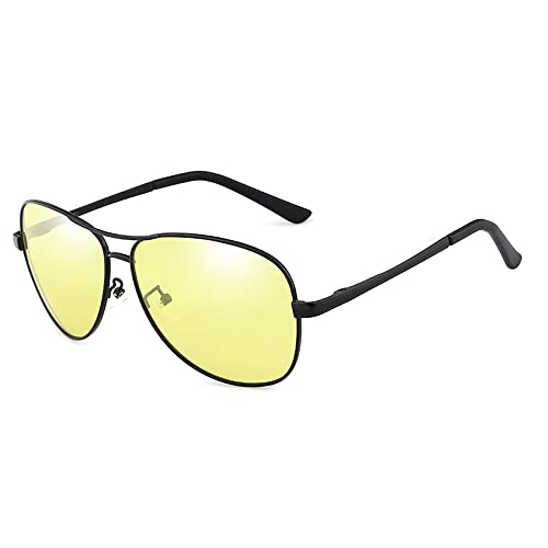YUELUQU Sonnenbrille Herren Pilotenbrille Polarisiert Prämie Metall Rahmen Unisex Uv Schutz 400 (Schwarzer/Nachtsicht) von YUELUQU