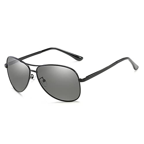 YUELUQU Sonnenbrille Herren Pilotenbrille Polarisiert Prämie Metall Rahmen Unisex Uv Schutz 400 (Schwarzer/photochrom) von YUELUQU