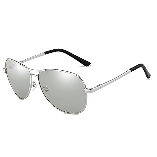 YUELUQU Sonnenbrille Herren Pilotenbrille Polarisiert Prämie Metall Rahmen Unisex Uv Schutz 400 (Silber/photochrom) von YUELUQU