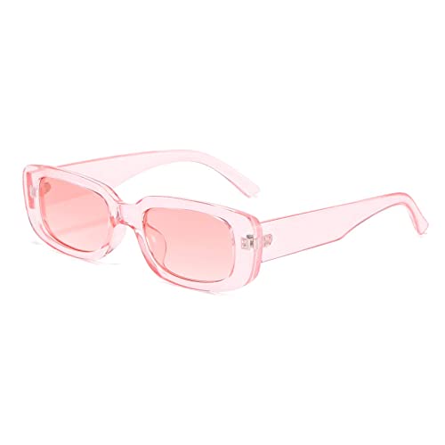 YUELUQU Vintage rechteckige Sonnenbrille modische Retro-Brille mit quadratischem Rahmen Für Damen Herren Mit Uv Schutz (A-Hellrosa) von YUELUQU