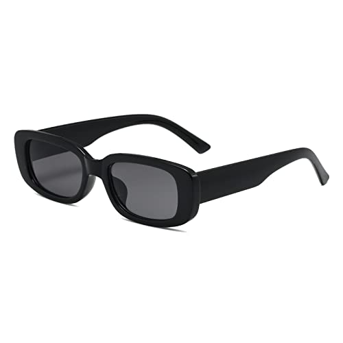 YUELUQU Vintage rechteckige Sonnenbrille modische Retro-Brille mit quadratischem Rahmen Für Damen Herren Mit Uv Schutz (A-Schwarz) von YUELUQU