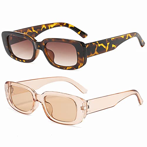 YUELUQU Vintage rechteckige Sonnenbrille modische Retro-Brille mit quadratischem Rahmen Für Damen Herren Mit Uv Schutz (B-Champagner+Leopard) von YUELUQU