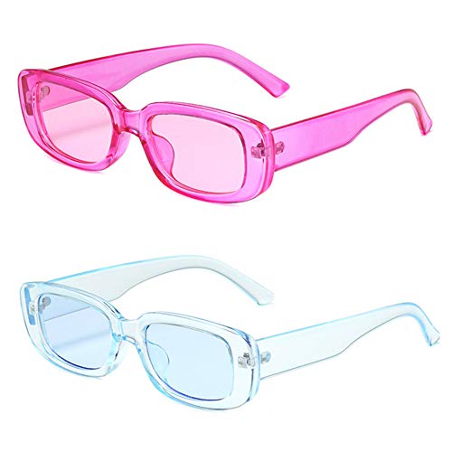 YUELUQU Vintage rechteckige Sonnenbrille modische Retro-Brille mit quadratischem Rahmen Für Damen Herren Mit Uv Schutz (B-ellblau+Hellviolett) von YUELUQU