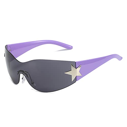 YUELUQU Y2K sonnenbrille für Damen und Herren futuristische sonnenbrille rahmenlose brille sonnenbrille damen groß (Lila) von YUELUQU