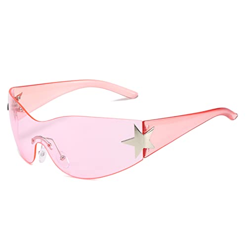 YUELUQU Y2K sonnenbrille für Damen und Herren futuristische sonnenbrille rahmenlose brille sonnenbrille damen groß (Rosa) von YUELUQU