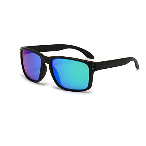 YUELUQU polarisierte sonnenbrille großer Rahmen brille TR90 UV400-Schutz Fahrbrille Unisex Erwachsene (Schwarz-Grün verspiegelt) von YUELUQU