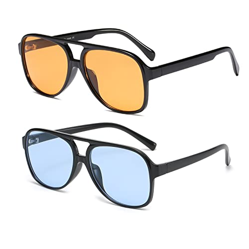 YUELUQU polarisierte sonnenbrille herren damen 70er vintage sonnenbrille retro sonnenbrille pilotenbrille fahrrad sonnenbrille (S-gelb+S-blau) von YUELUQU
