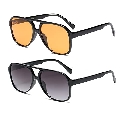 YUELUQU polarisierte sonnenbrille herren damen 70er vintage sonnenbrille retro sonnenbrille pilotenbrille fahrrad sonnenbrille (S-gelb+S-grau) von YUELUQU