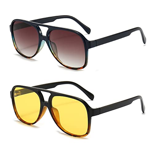 YUELUQU polarisierte sonnenbrille herren damen 70er vintage sonnenbrille retro sonnenbrille pilotenbrille fahrrad sonnenbrille (SLeopard-grau+SLeopard-gelb) von YUELUQU