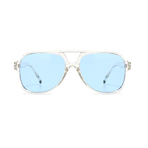 YUELUQU polarisierte sonnenbrille herren damen 70er vintage sonnenbrille retro sonnenbrille pilotenbrille fahrrad sonnenbrille (Transparent-blau) von YUELUQU