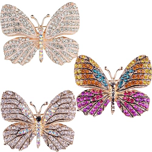 YUEMING 3 Stück Brosche Set, Schmetterling Brosche Kristall Brosche, Schmetterling Brosche Anstecker für Frauen Mädchen Geburtstagsgeschenk Hochzeit Weihnachten Party Liefern von YUEMING