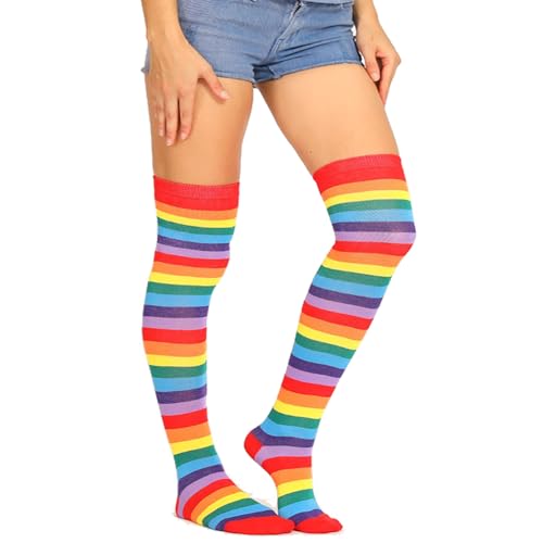 YUEMING Damensocken Bunte Streifen und Design Socken Bunt gestreifte Socken Lange Schlauchstrümpfe (1#) von YUEMING