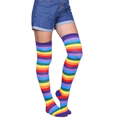 YUEMING Damensocken Bunte Streifen und Design Socken Bunt gestreifte Socken Lange Schlauchstrümpfe (2#) von YUEMING