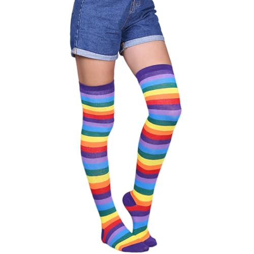 YUEMING Damen Kniestrümpfe, Lange Gestreifte Socken, Bunte Streifen, 1 Paar von YUEMING