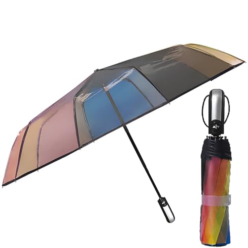 YUEMING Regenschirm Taschenschirm Sturmfest, Regenbogen Taschenschirm mit Auf-Zu-Automatik,10 Rippen Windsicherer Sturm Taschenschirm Schirm für Herren und Damen von YUEMING