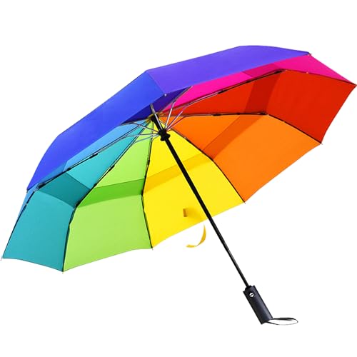 YUEMING Regenschirm Taschenschirm Sturmfest, Regenbogen Taschenschirm mit Auf-Zu-Automatik,9 Rippen Windsicherer Sturm Taschenschirm Schirm für Herren und Damen, Klein, Leicht Kompakt von YUEMING