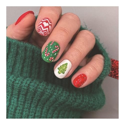 YUEMOL Weihnachts Nägel 24 Pieces of Christmas Short Square Nails, Red and Green Christmas Tree Canes Christmas Elements Fake Nail Wearable Nail Holiday Nail Art YUEMOL Weihnachts Nägel 24 Pieces of Christmas Short Square Nails, Red and Green Christmas Tree Canes Christmas Elements Fake Nail Wearable Nail Holiday Nail Art von YUEMOL