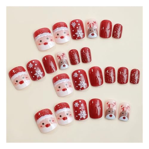 YUEMOL Weihnachts Nägel 24Pcs Christmas Short False Nails ,Snowman Elk Pattern Design Wearable Fake Nails Press On Nail YUEMOL Weihnachts Nägel 24Pcs Christmas Short False Nails ,Snowman Elk Pattern Design Wearable Fake Nails Press On Nail von YUEMOL