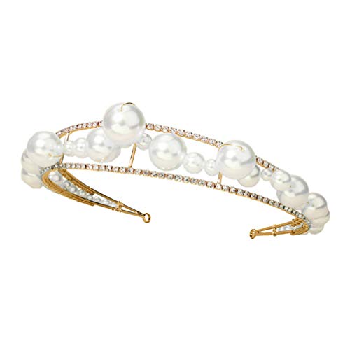 Damen-Stirnbänder, Perlen-Stirnband for Frauen, Kunstperlen-Haarbänder, Strass-Haarreifen, Braut-Haarreifen, Perlen-Hochzeits-Kopfschmuck for Mädchen, goldene Strass-Stirnbänder (Color : Golden) von YUEMUZY